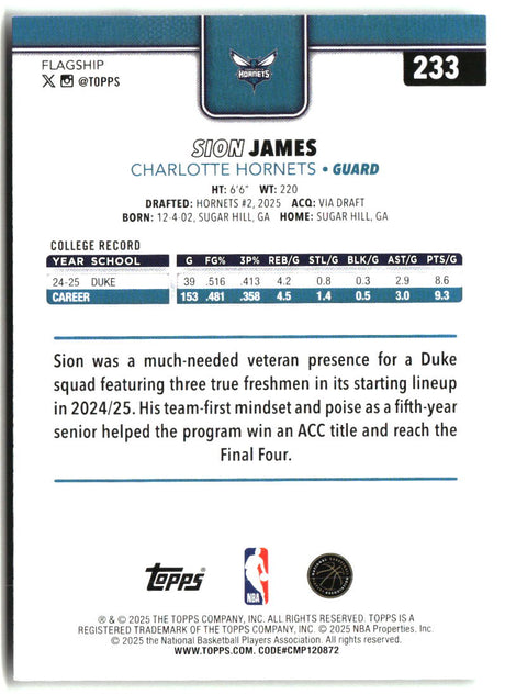 Sion James 2025-26 Topps #233