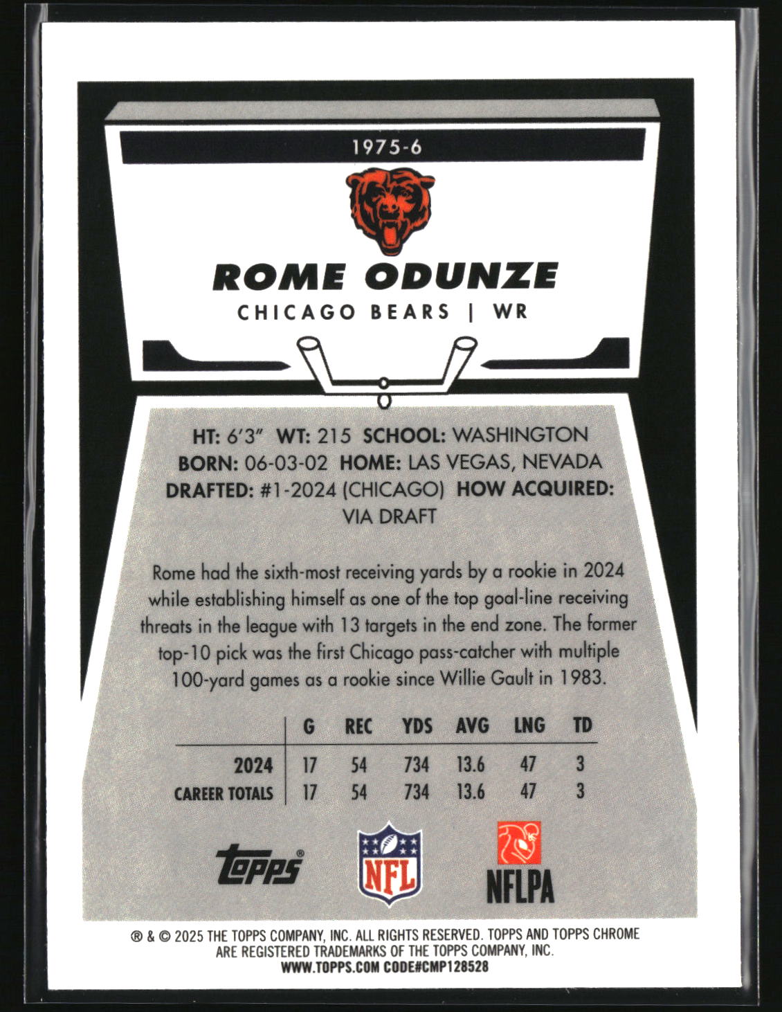 Rome Odunze 2025 Topps Chrome 1975 Topps #1975-6