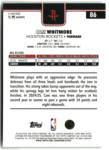 Cam Whitmore 2025-26 Topps Chrome Prism Refractor #86