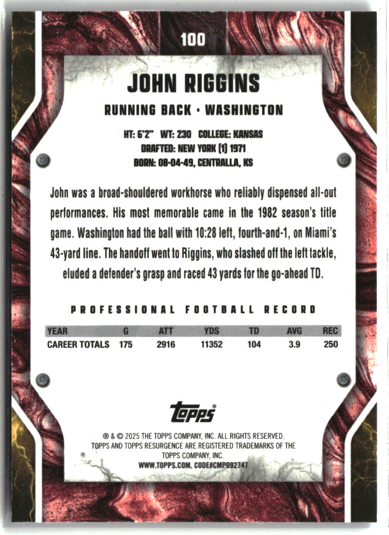 John Riggins 2024 Topps Resurgence - Blue Surge #100 #/99
