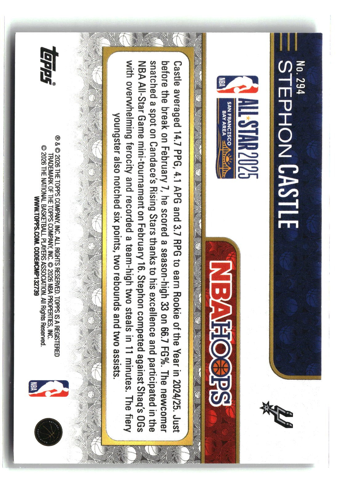 Stephon Castle 2025-26 Hoops #294