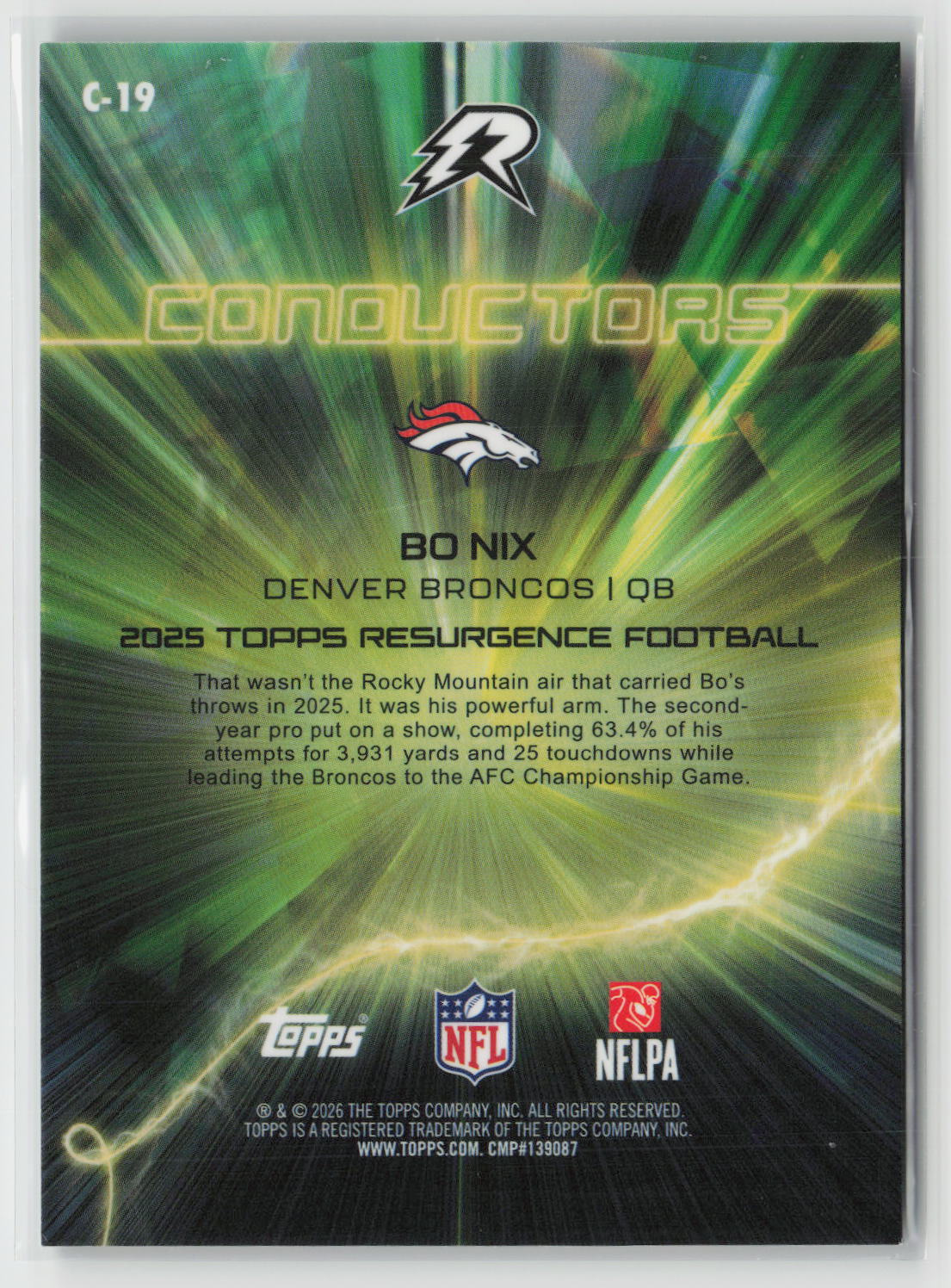 Bo Nix 2025 Topps Resurgence Conductors Bronze Surge Refractor #C-19