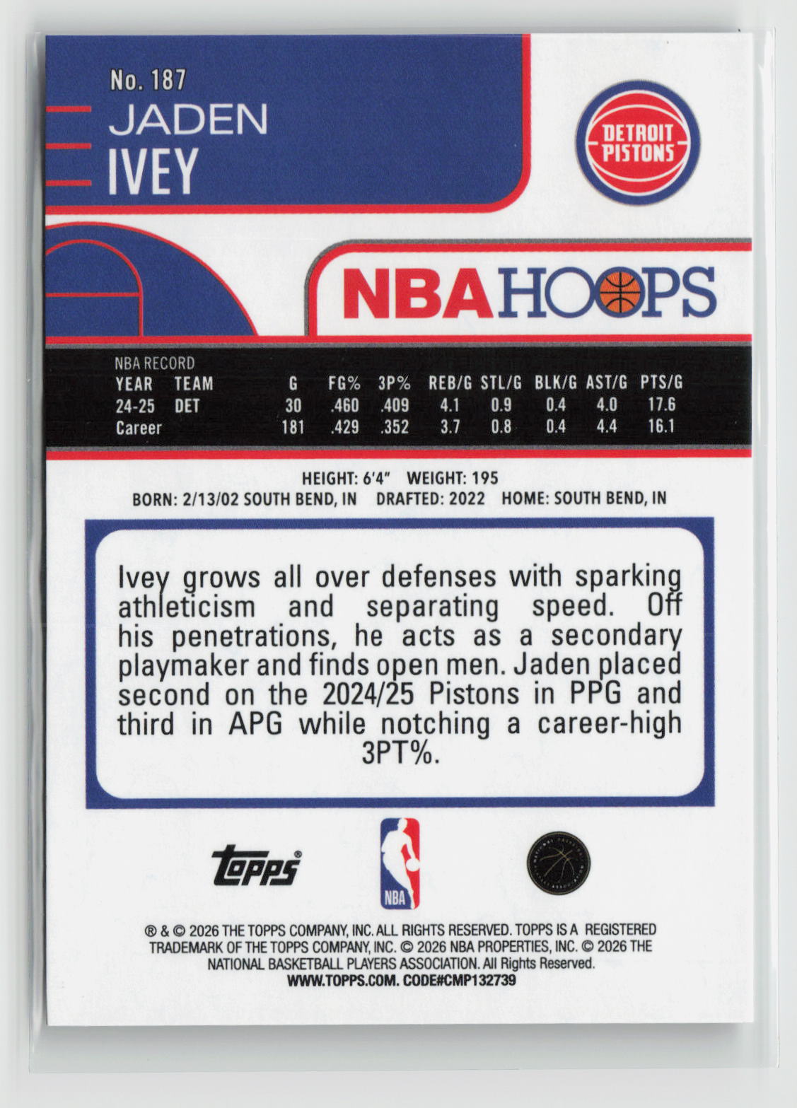 Jaden Ivey 2025-26 Hoops Rainbow #187