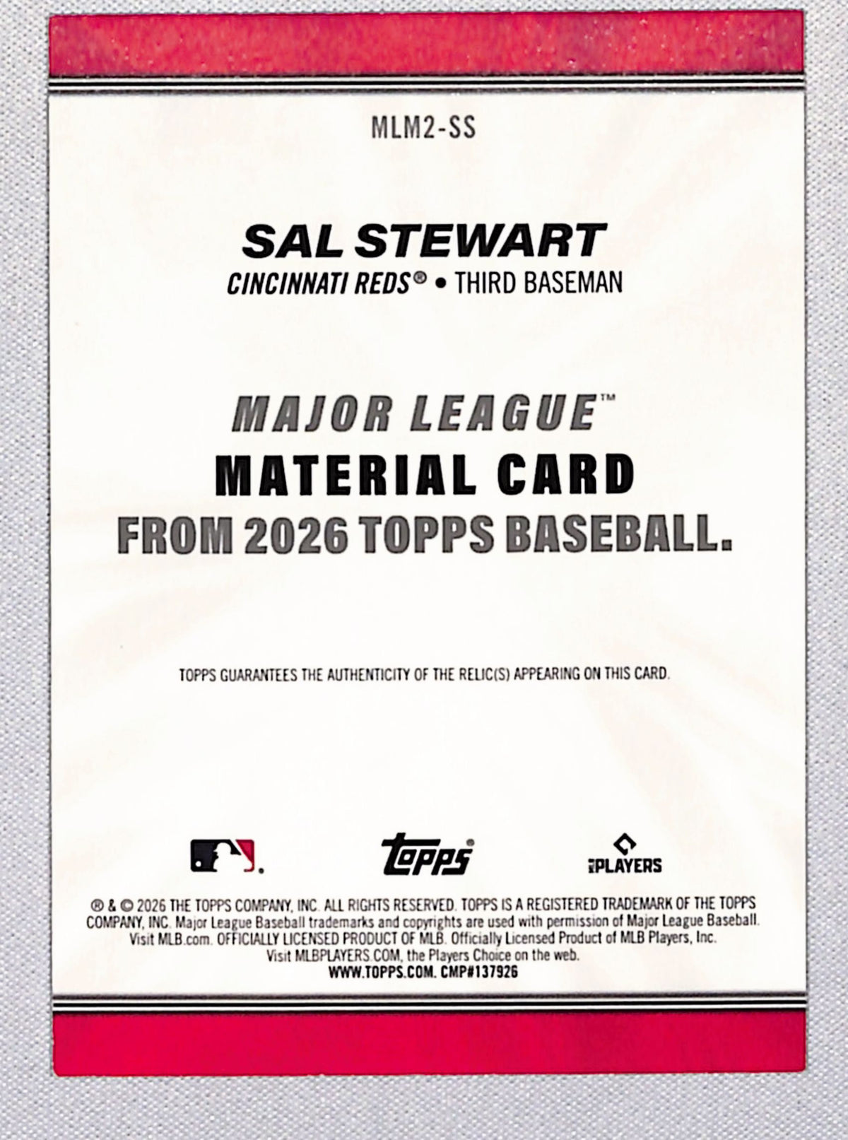 Sal Stewart 2026 Topps Major League Materials Relics (Series Two) #MLM2-SS