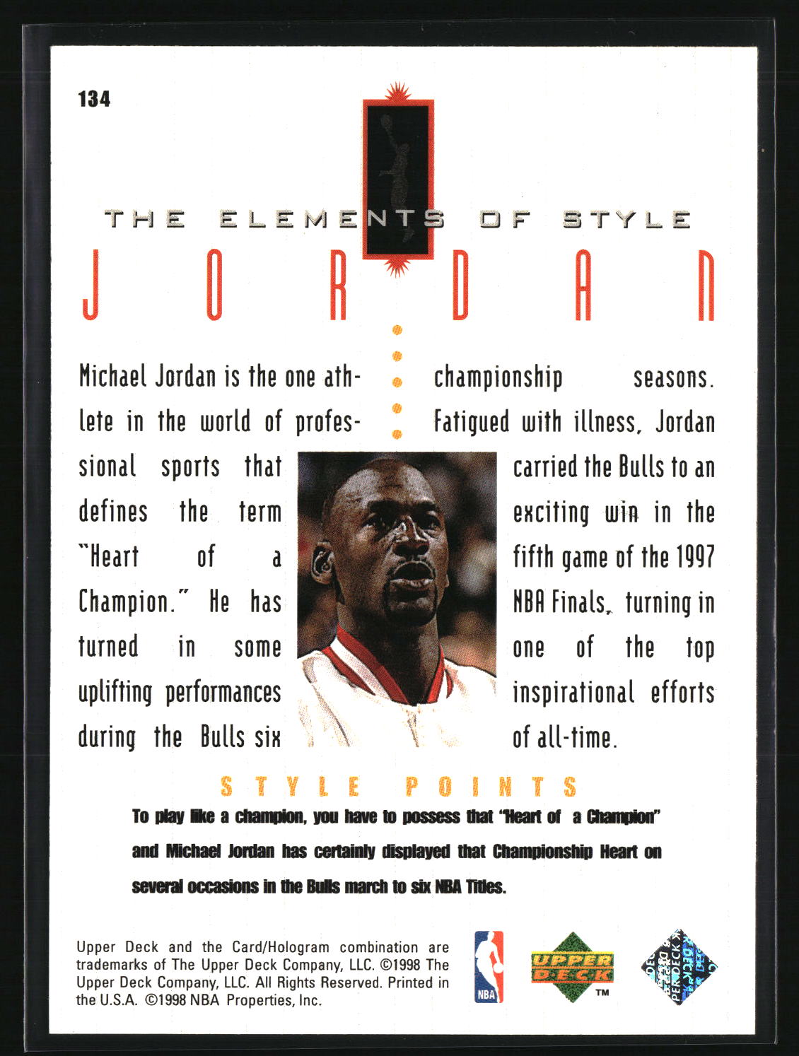 Michael Jordan 1998 Upper Deck Michael Jordan Living Legend #134
