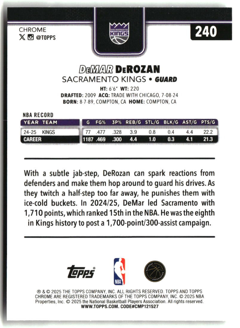 DeMar DeRozan 2025-26 Topps Chrome X-Fractor #240