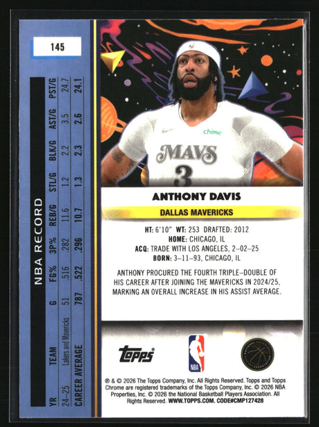 Anthony Davis 2025-26 Topps Chrome Cosmic #145