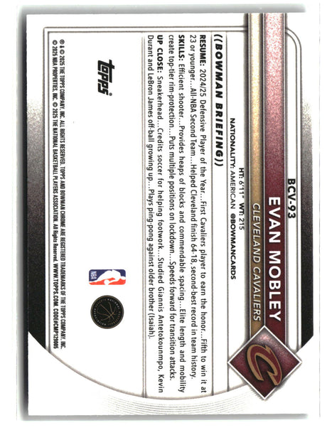 Evan Mobley 2025-26 Bowman Chrome Speckle Refractors #BCV-93 #/299