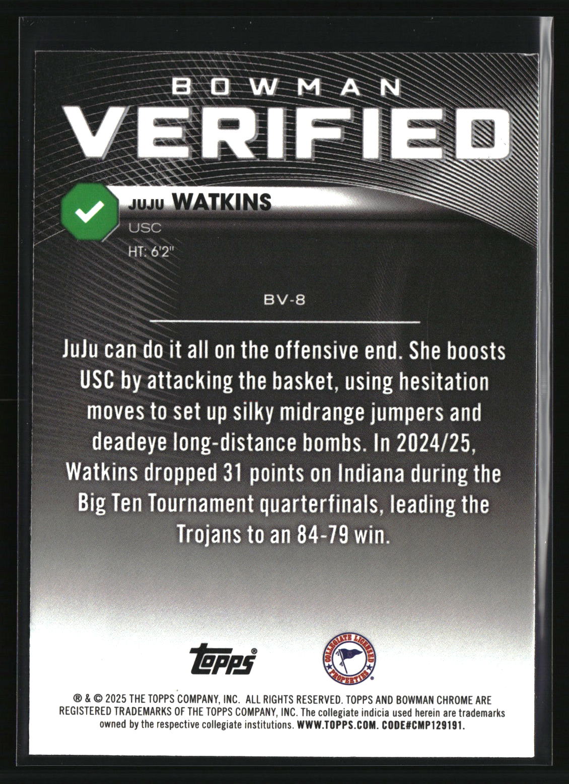 Juju Watkins 2025-26 Bowman Bowman Verified #BV-8