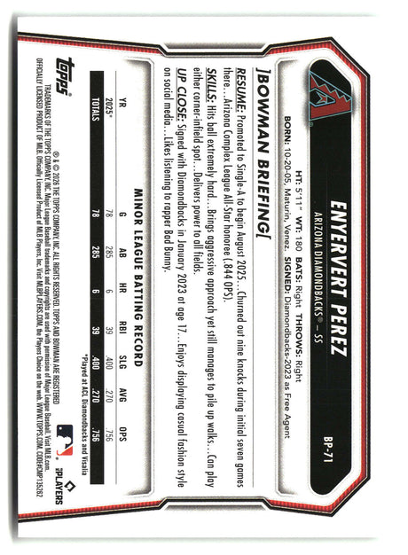 Enyervert Perez 2026 Bowman Prospects #BP-71