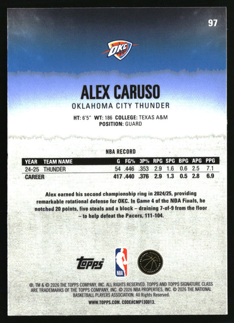 Alex Caruso 2025-26 Topps Signature Class Chrome #97