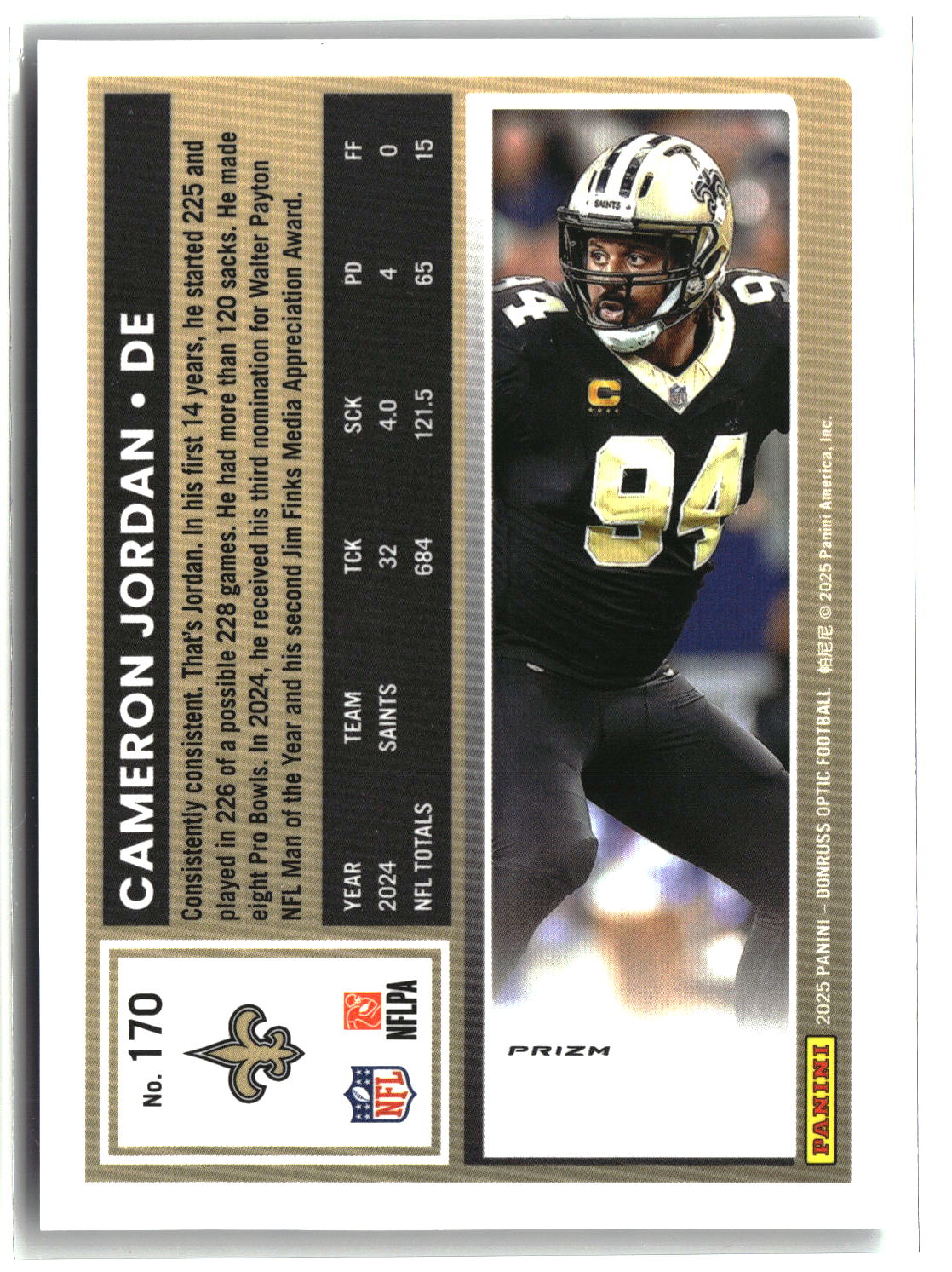 Cameron Jordan 2025 Donruss Optic Stars #170