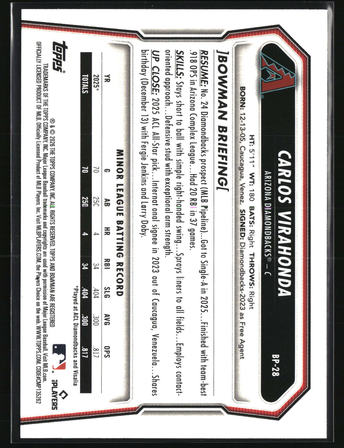 Carlos Virahonda 2026 Bowman Prospects #BP-28