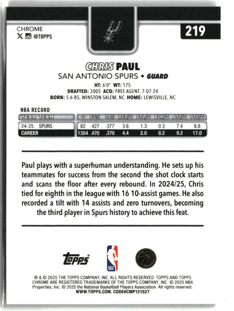 Chris Paul 2025-26 Topps Chrome Prism Refractor #219