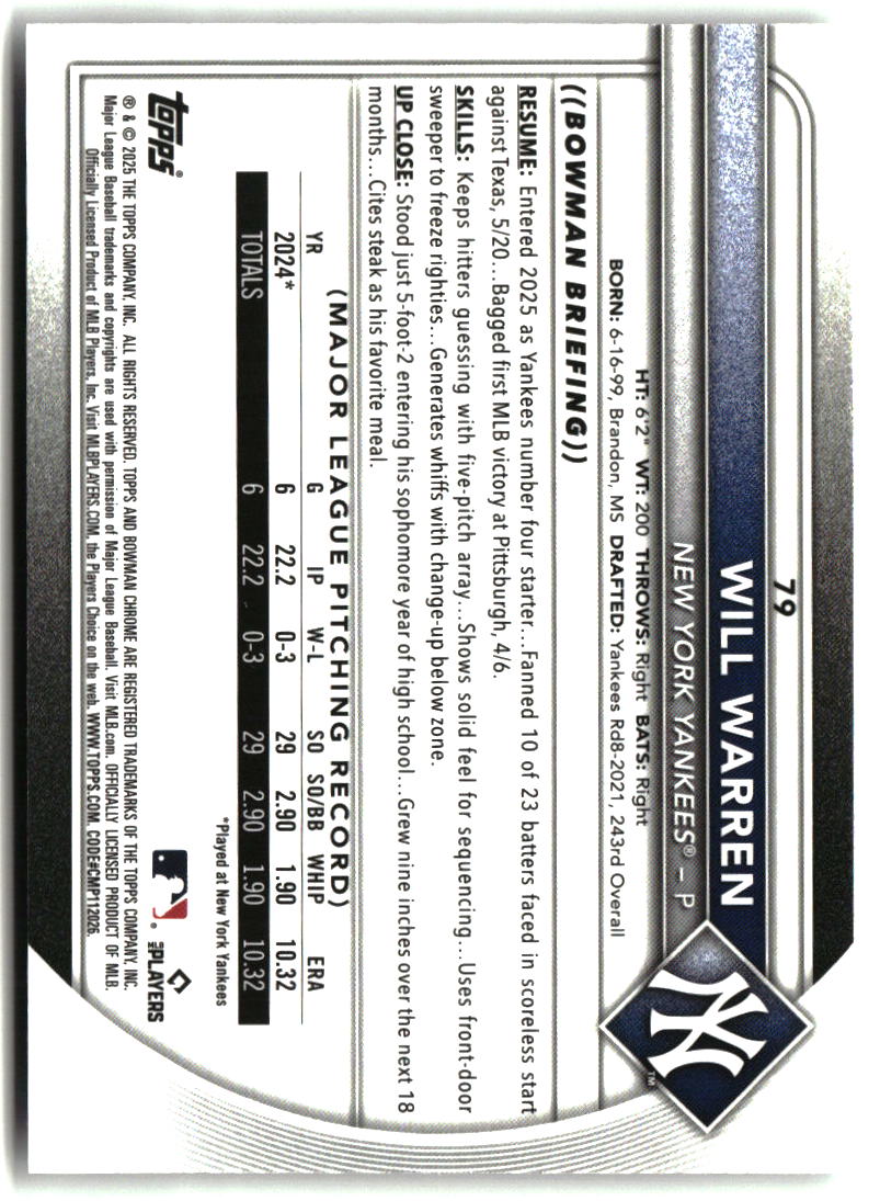 Will Warren 2025 Bowman Chrome #79