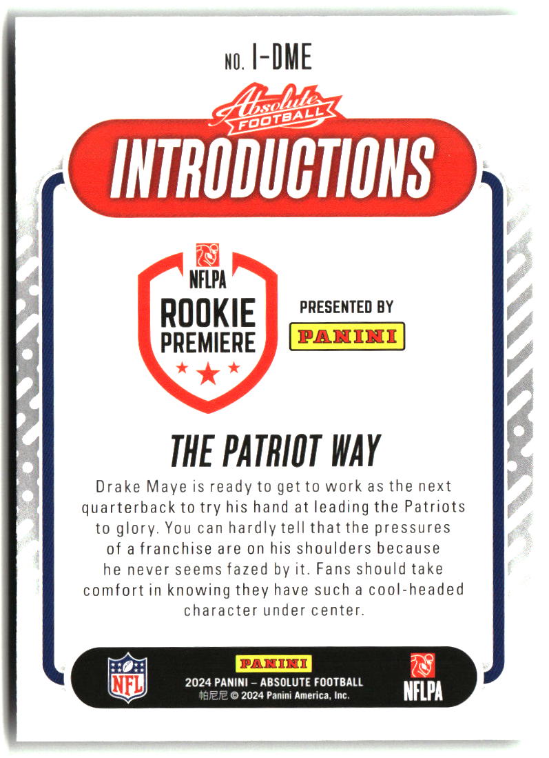 Drake Maye 2024 Panini Absolute Introductions #I-DME