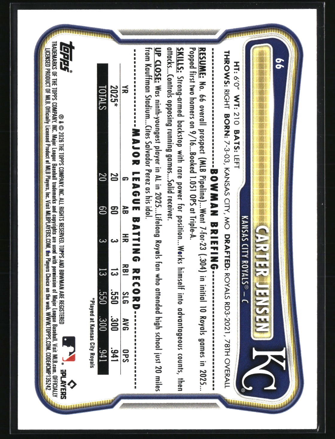 Carter Jensen 2026 Bowman #66
