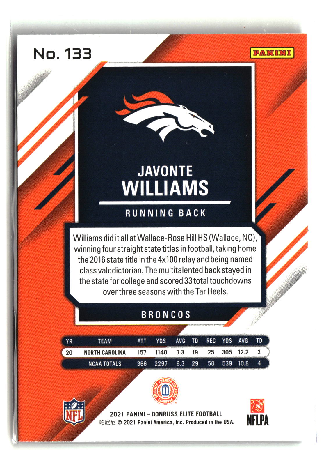 Javonte Williams 2021 Donruss Elite Green #133
