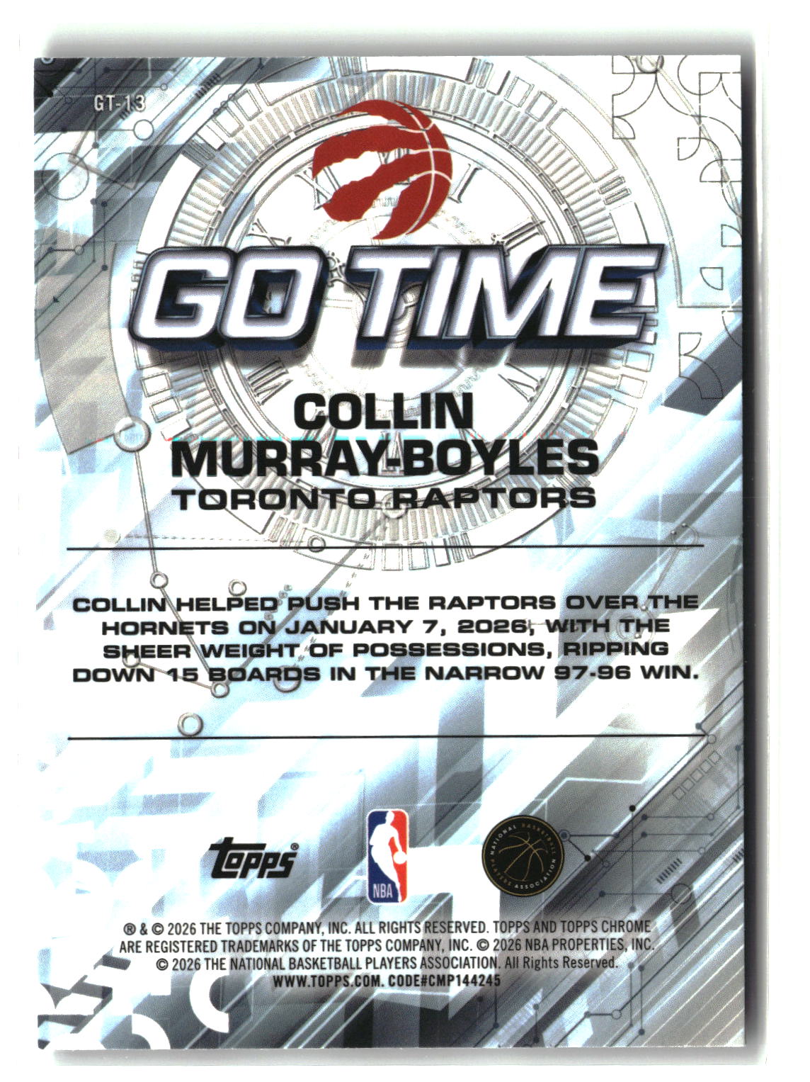 Collin Murray-Boyles 2025-26 Topps Chrome Update Go Time #GT-13