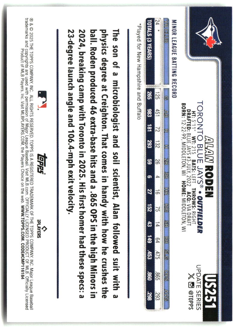 Alan Roden 2025 Topps Update #US251