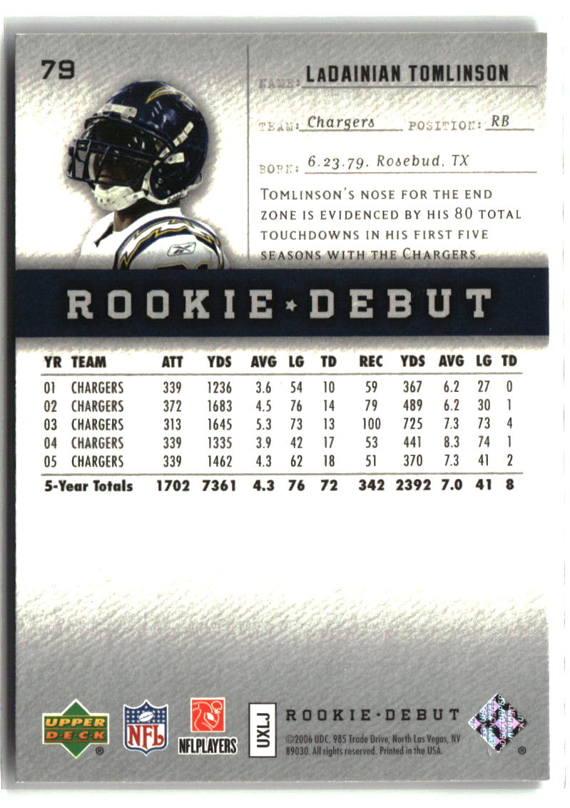 LaDainian Tomlinson 2006 Upper Deck Rookie Debut #79