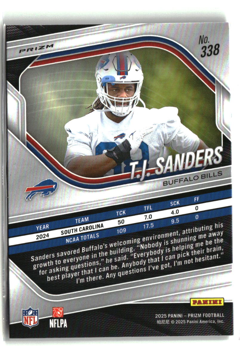 T.J. Sanders 2025 Panini Prizm White Disco #338