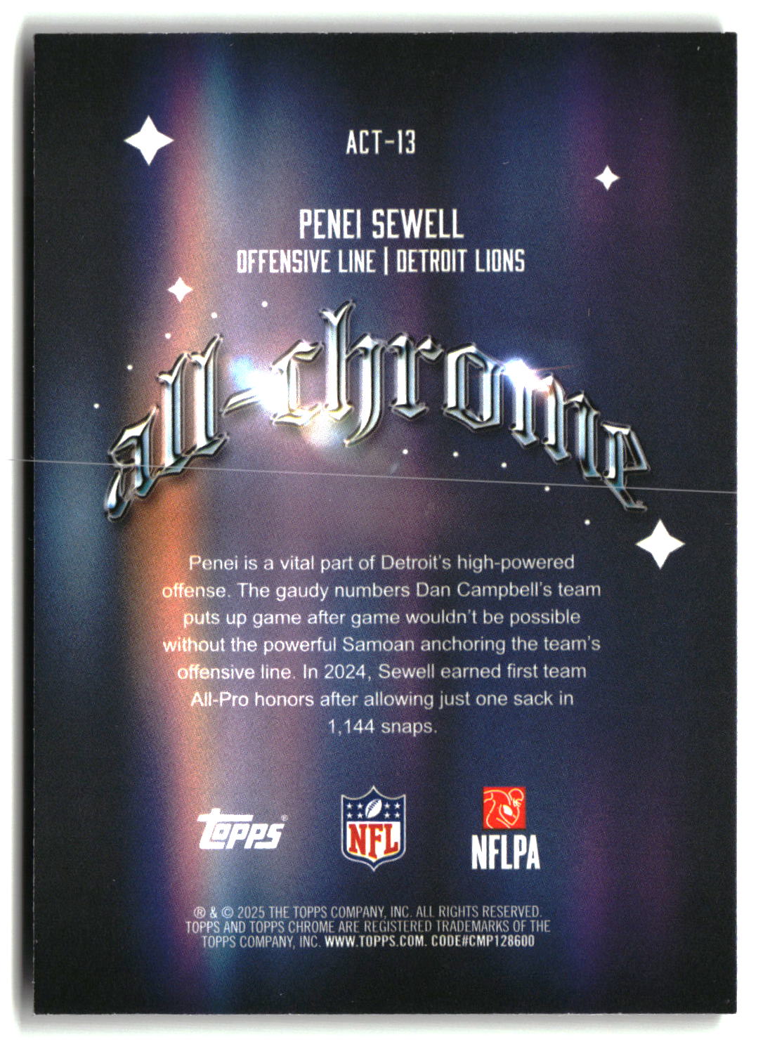 Penei Sewell 2025 Topps Chrome All Chrome Team #ACT-13