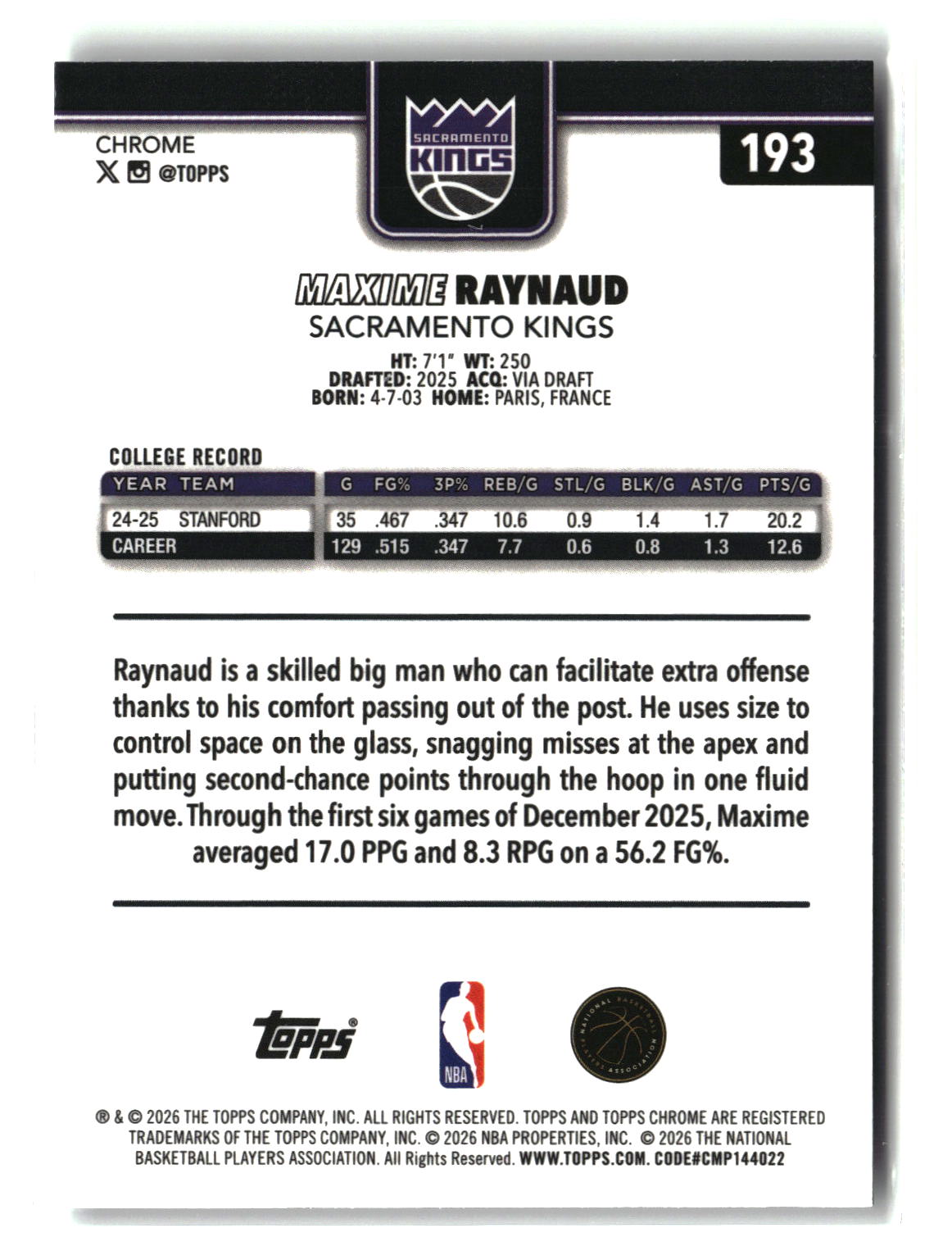 Maxime Raynaud 2025-26 Topps Chrome Update #193