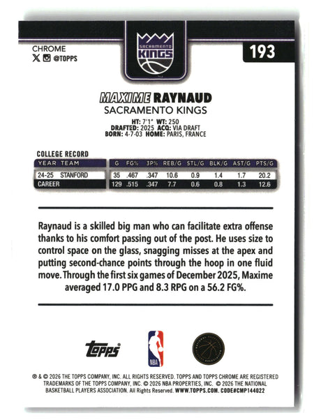 Maxime Raynaud 2025-26 Topps Chrome Update #193