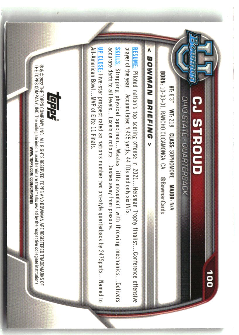 C.J. Stroud 2022 Bowman University Chrome #100
