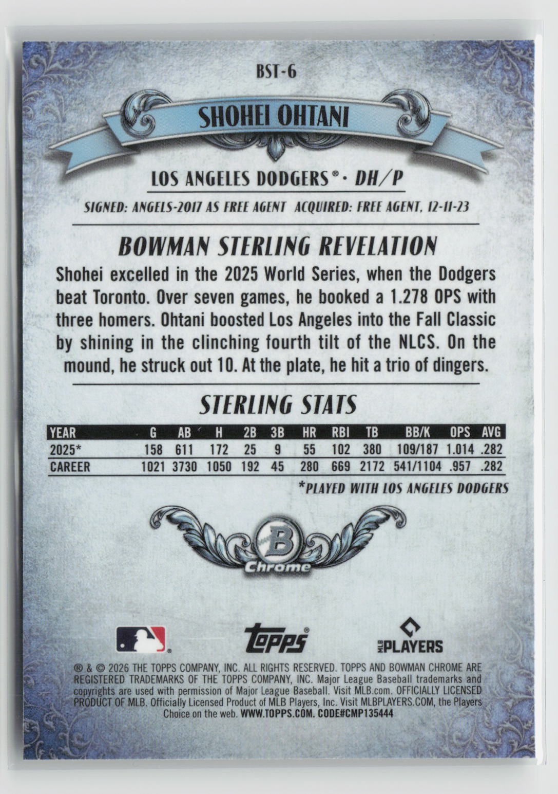 Shohei Ohtani 2026 Bowman Bowman Sterling #BST-6