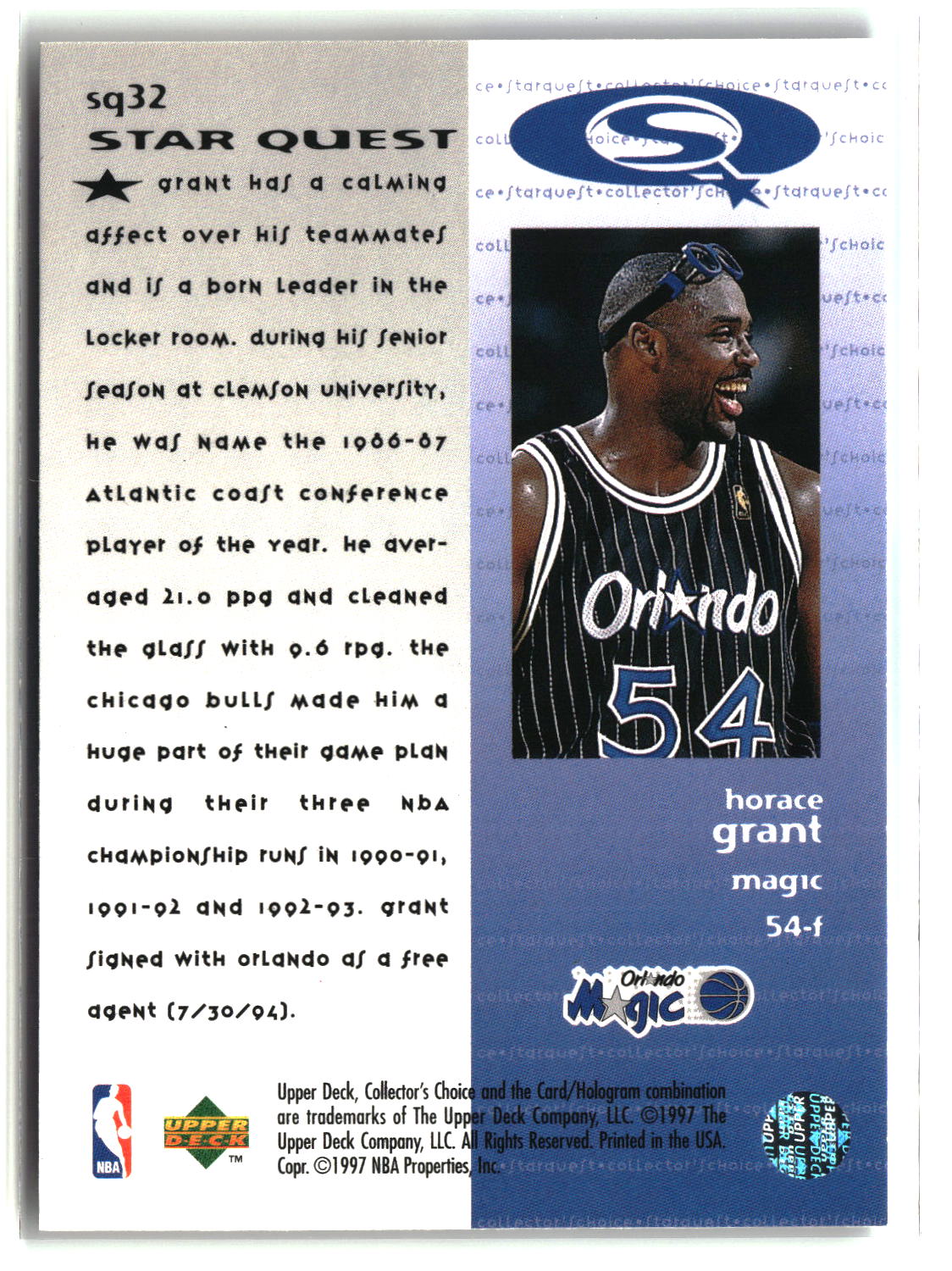 Horace Grant 1997-98 Collector's Choice StarQuest #SQ32