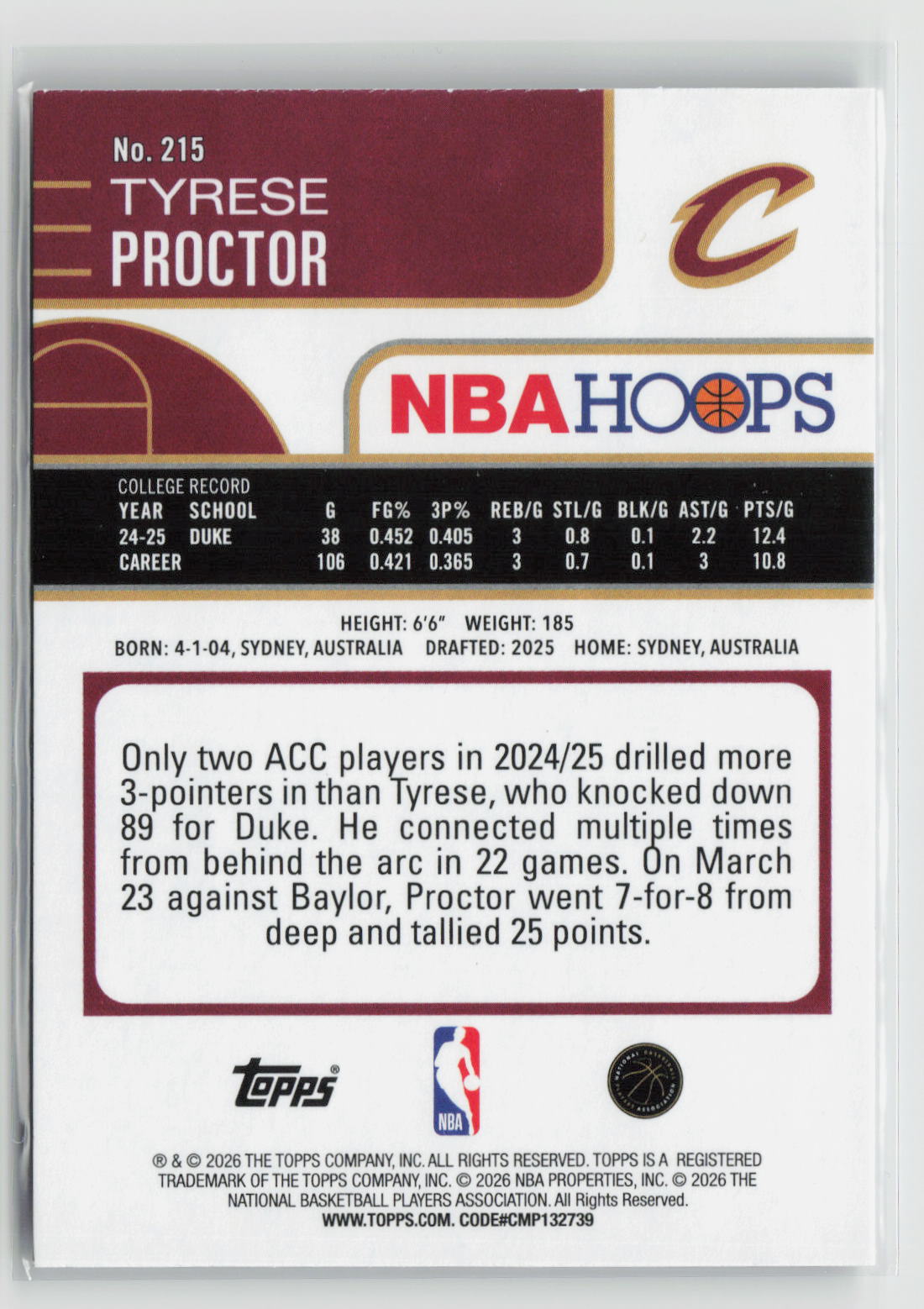 Tyrese Proctor 2025-26 Hoops #215