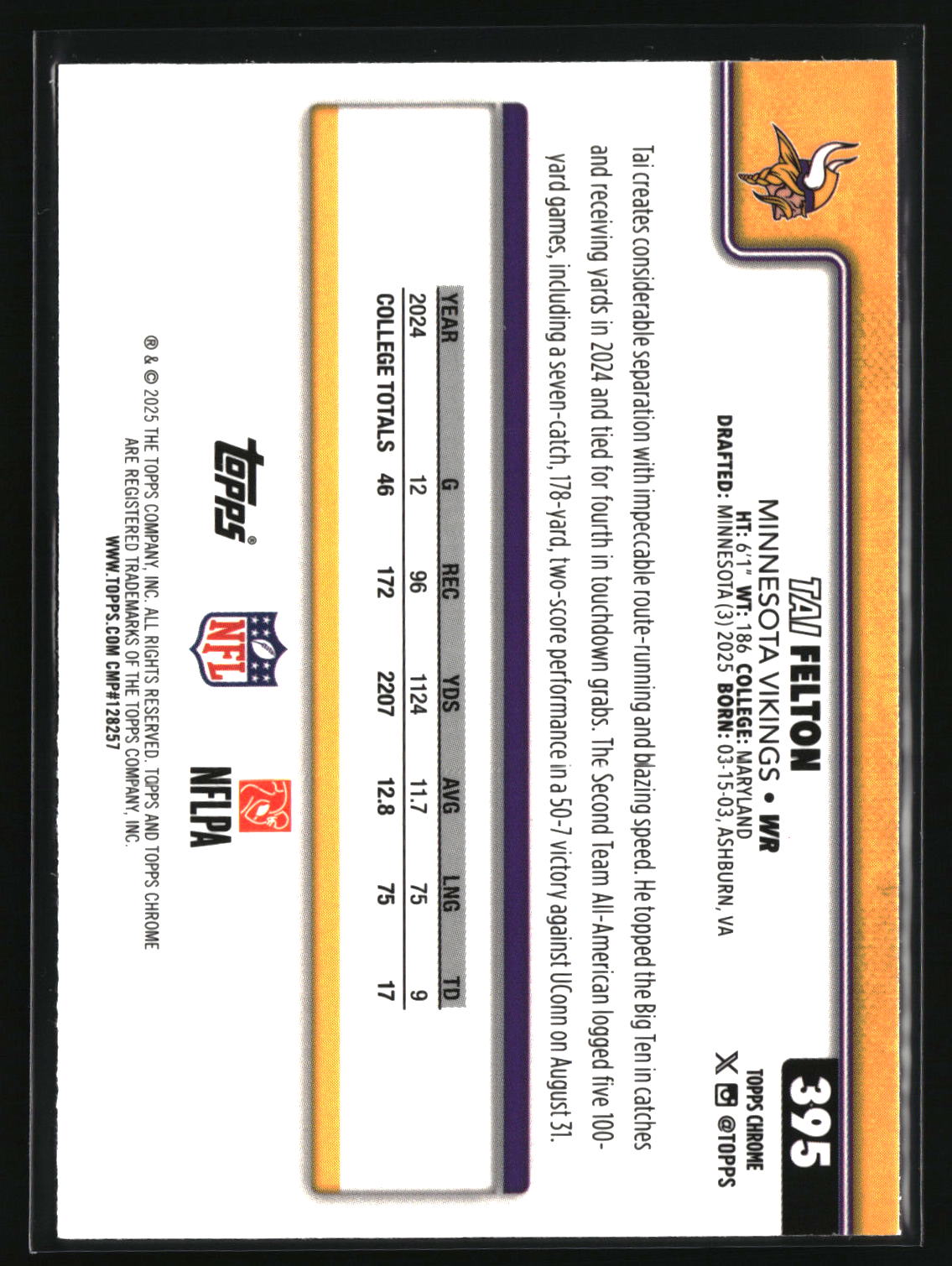 Tai Felton 2025 Topps Chrome #395