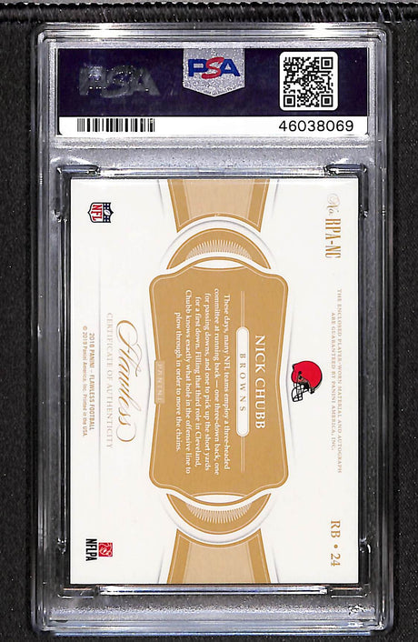 Nick Chubb 2018 Panini Flawless Rookie Patch Autographs Ruby #RPA-NC #/15 PSA 8