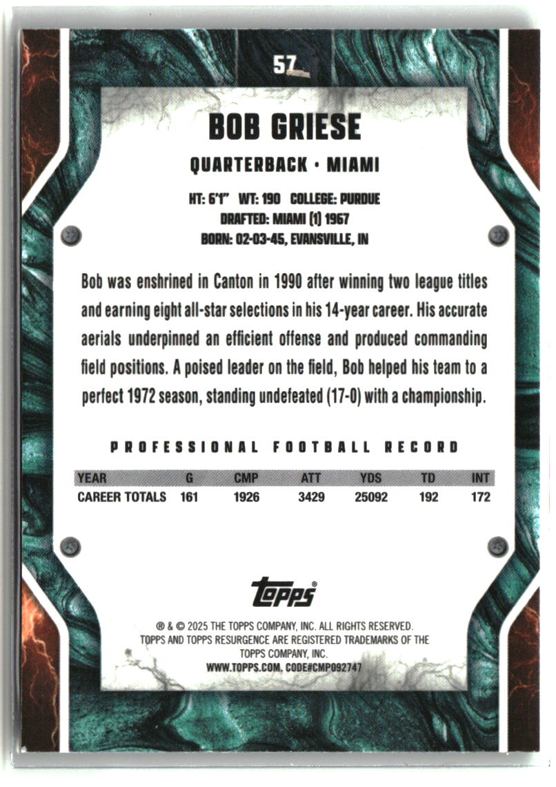 Bob Griese 2024 Topps Resurgence Green Surge #57 #/175
