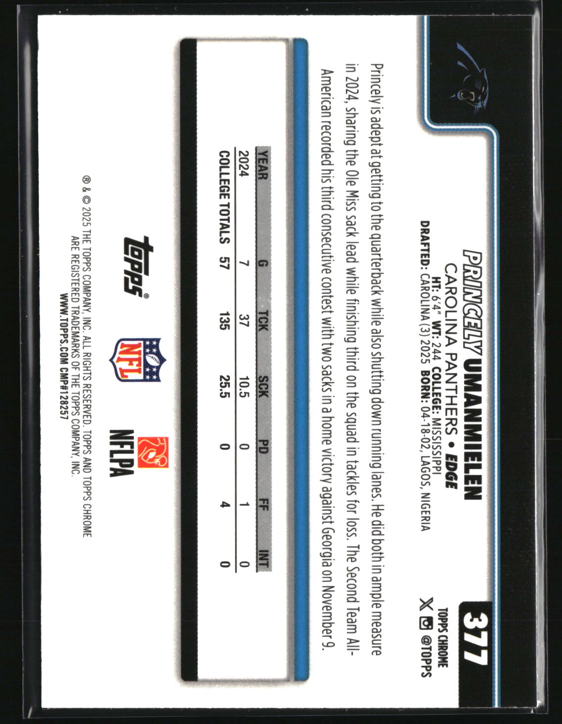 Princely Umanmielen 2025 Topps Chrome Prism Refractor #377
