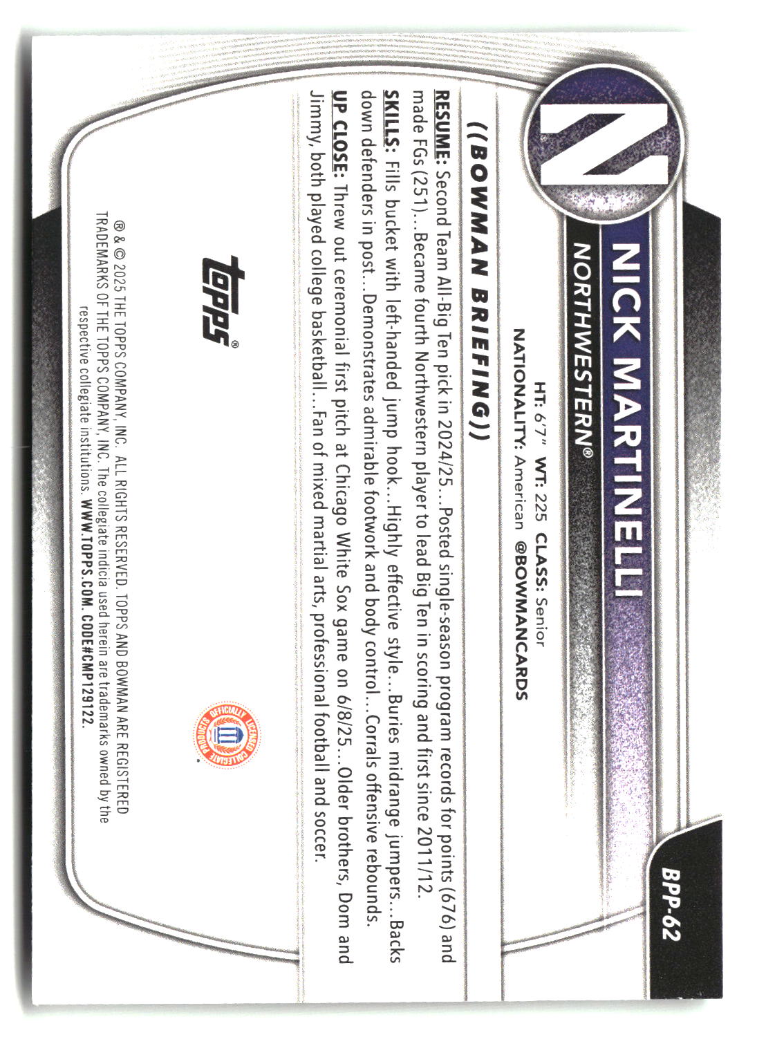 Nick Martinelli 2025-26 Bowman Prospects #BPP-62