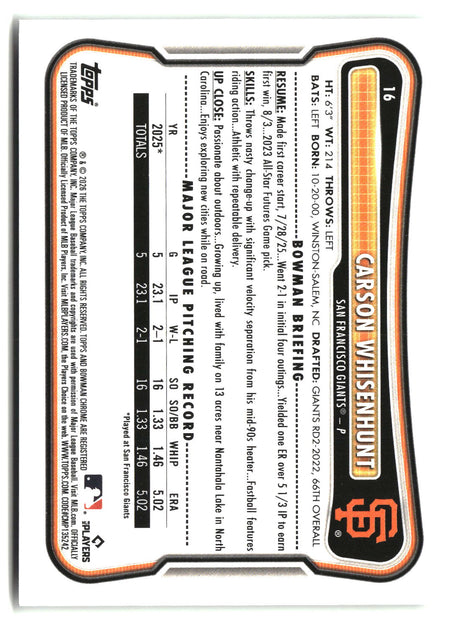 Carson Whisenhunt 2026 Bowman #16