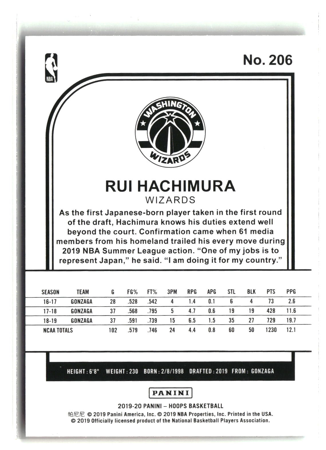 Rui Hachimura 2019-20 Hoops #206