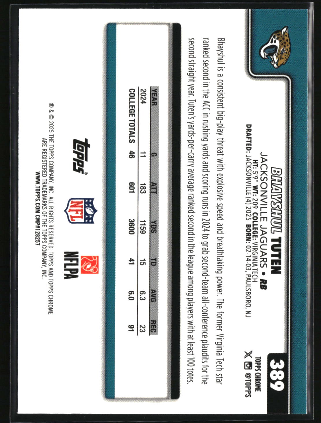 Bhayshul Tuten 2025 Topps Chrome #389