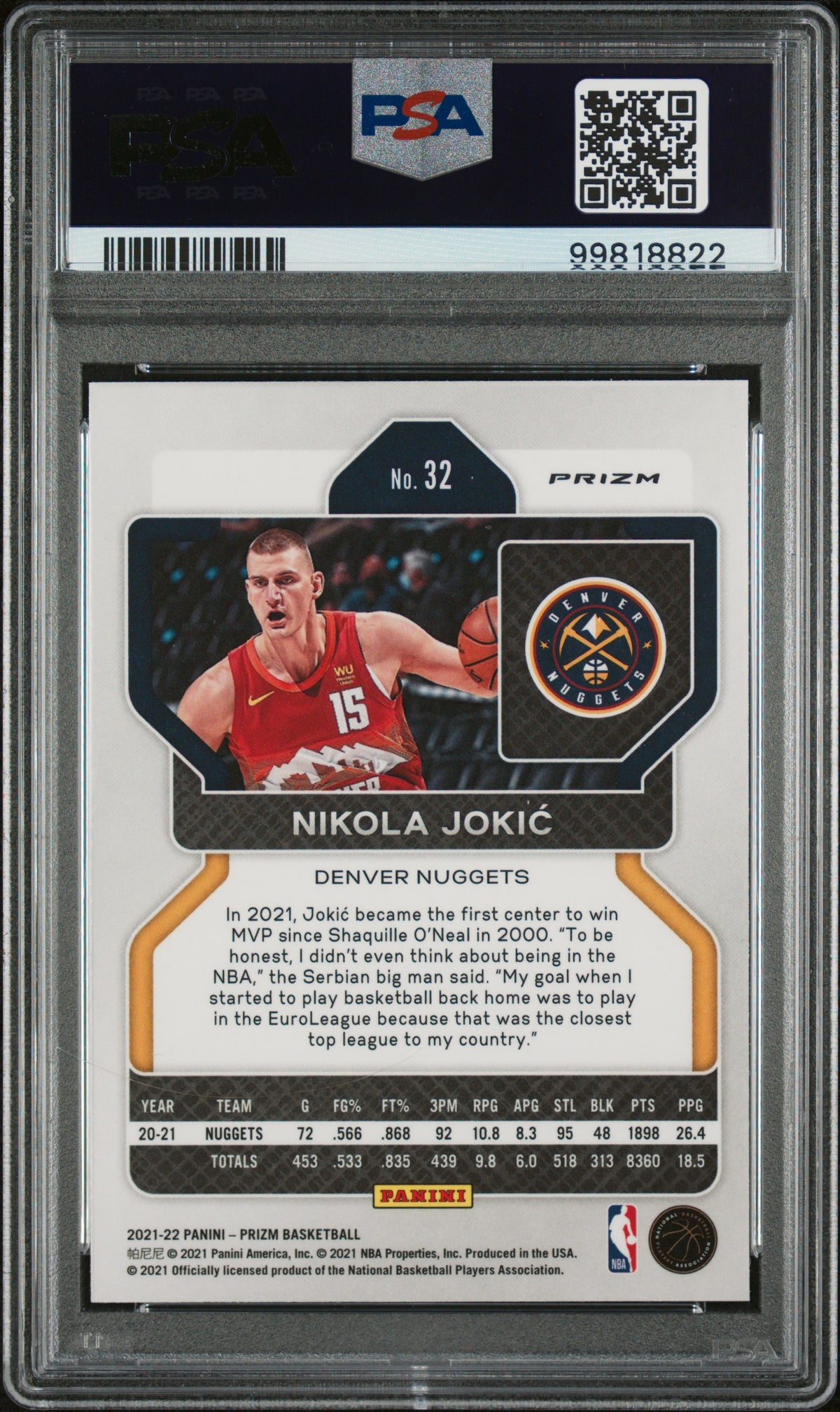 Nikola Jokic 2021 Panini Prizm Factory Set #32 PSA 10