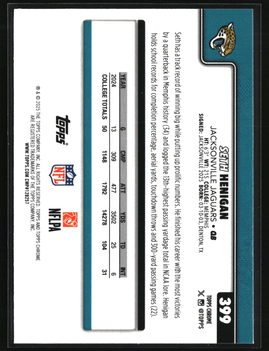Seth Henigan 2025 Topps Chrome Red, White, and Blue Refractor #399