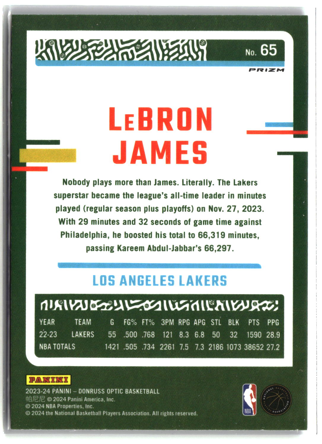 LeBron James 2023-24 Donruss Optic Purple Shock #65