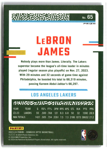 LeBron James 2023-24 Donruss Optic Purple Shock #65