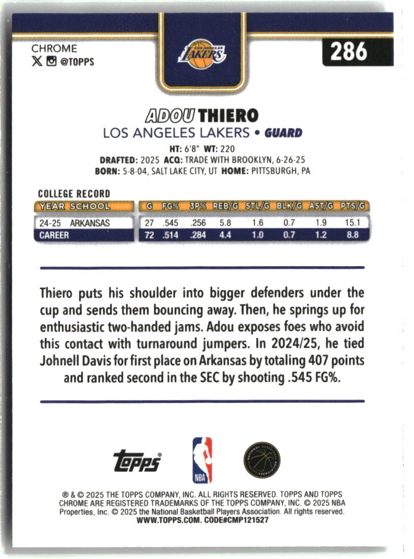 Adou Thiero 2025-26 Topps Chrome #286