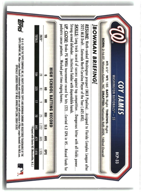 Coy James 2026 Bowman Chrome Prospects #BCP-33