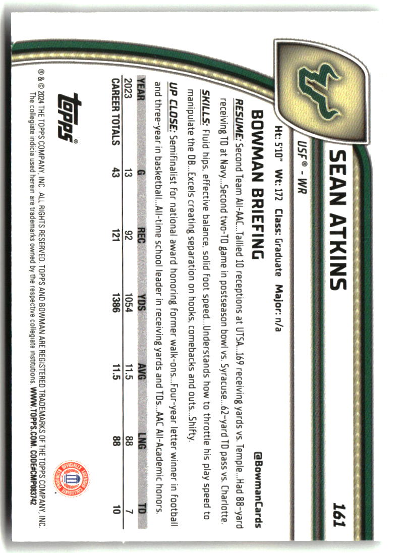 Sean Atkins 2024 Bowman University Chrome #161