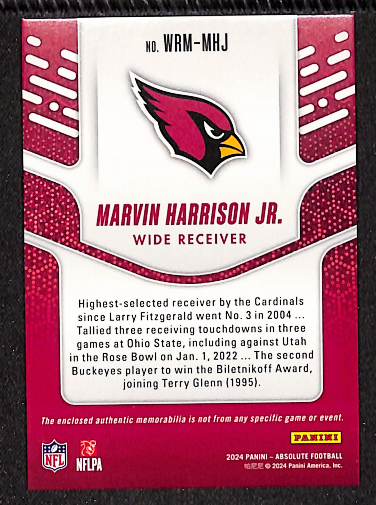 Marvin Harrison Jr. 2024 Panini Absolute War Room Materials #WRM-MHJ #/199