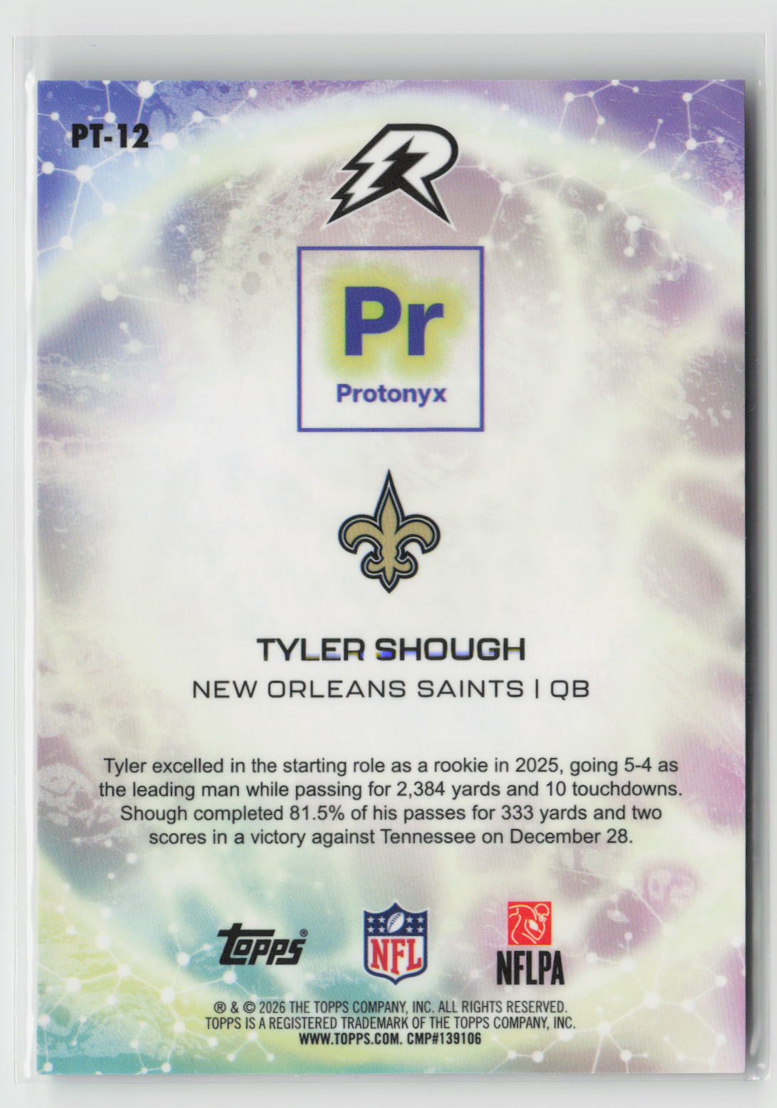 Tyler Shough 2025 Topps Resurgence Protonyx Gold Power Surge Refractor #PT-12